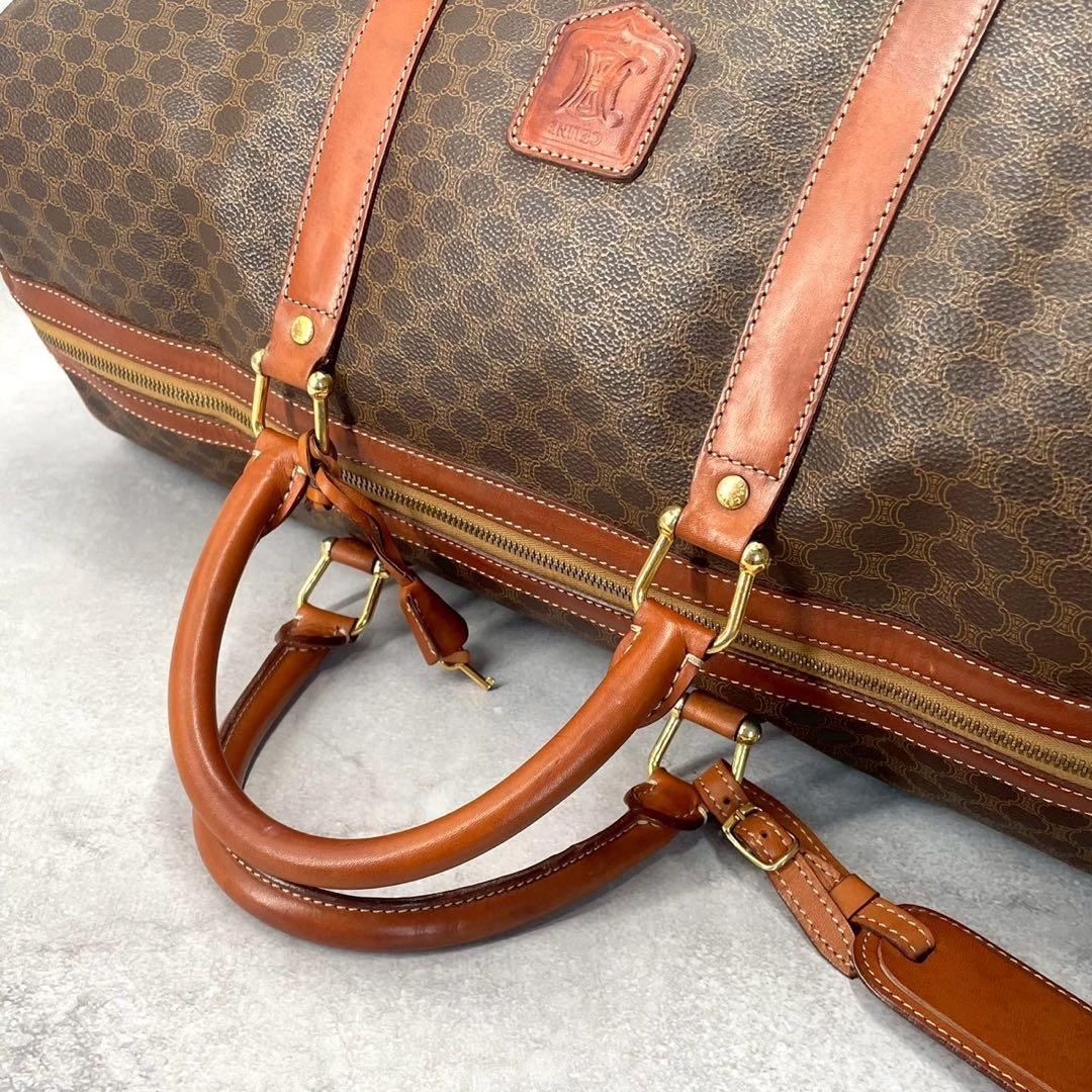 【大容量/美品】セリーヌ　ボストンバッグ　マカダム　レザー　ゴールド金具　南京錠