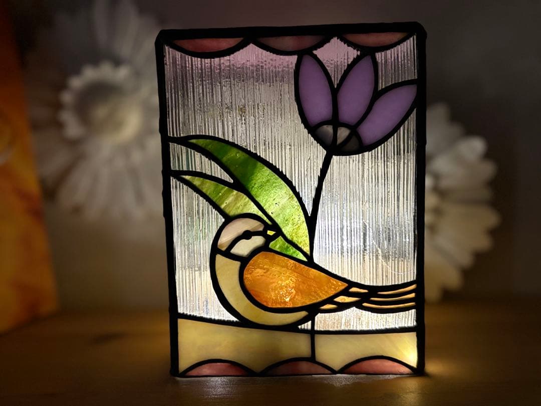 ステンドグラス＊小鳥のランプシェード
