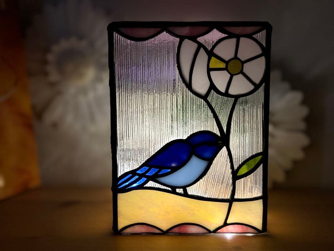 ステンドグラス＊小鳥のランプシェード