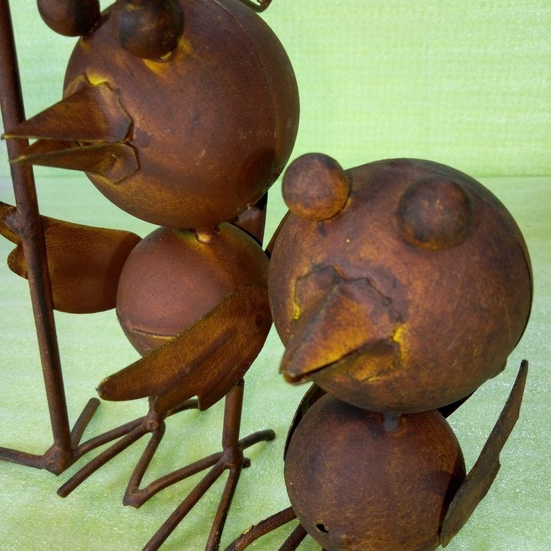 レトロな鳥　2体セット　傘を持つ小鳥の置物　インテリア　オブジェ　ディスプレイ