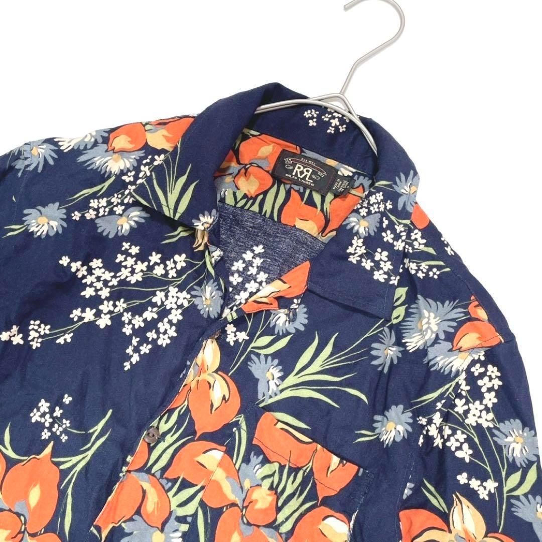 美品 RRL ダブルアールエル アロハシャツ 花柄 総柄 レーヨン ネイビー