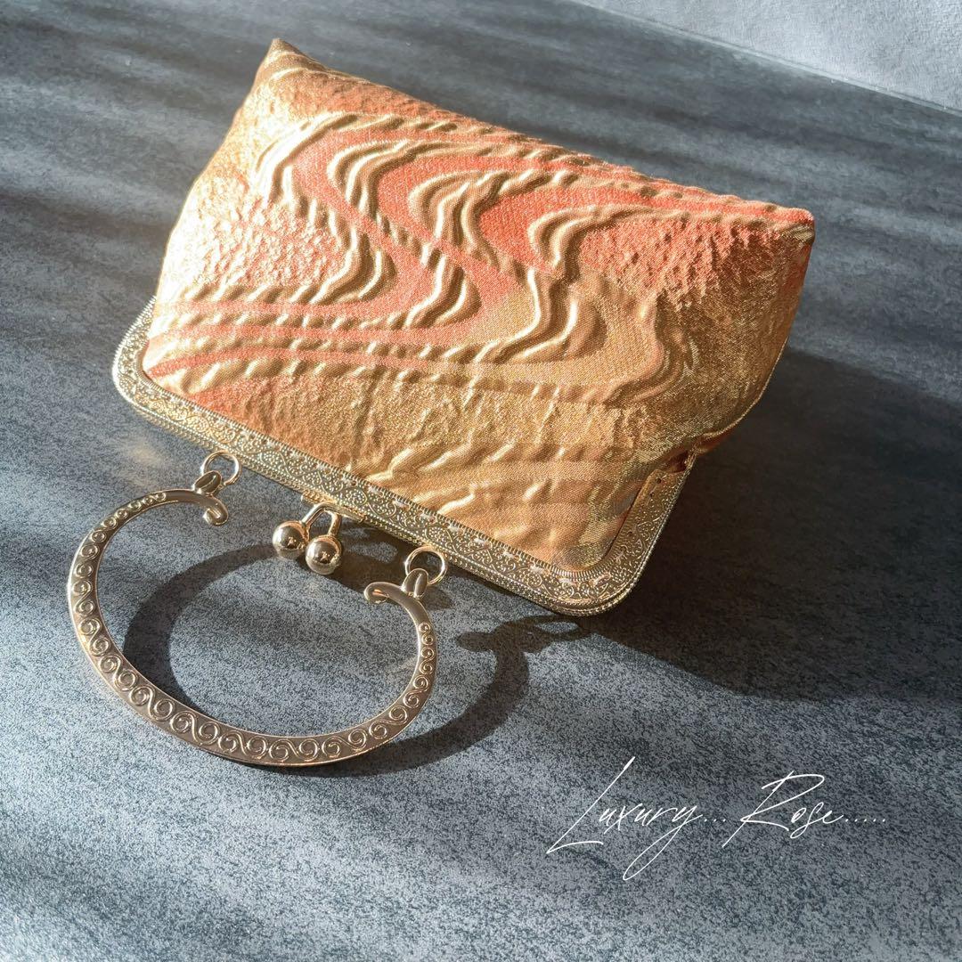 黄金の国ジパング〜シルクロード佐賀錦上品な銅金色♡チェコガラスを添えた帯バッグ