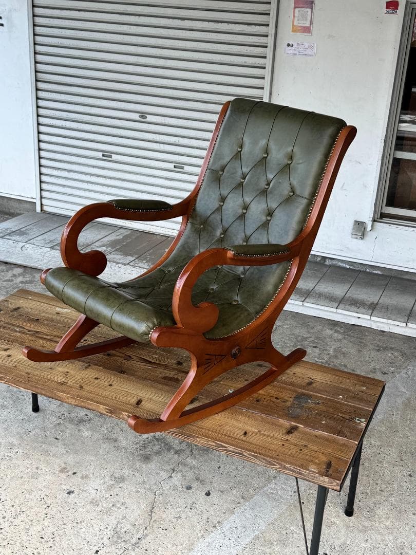 イタリア 本革ロッキングチェア クラシック アンティーク チェスターフィールド