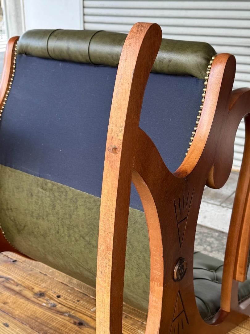 イタリア 本革ロッキングチェア クラシック アンティーク チェスターフィールド