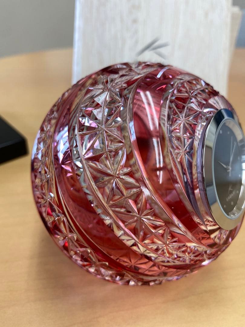 江戸切子　時計　麻の葉　紋　カガミクリスタル