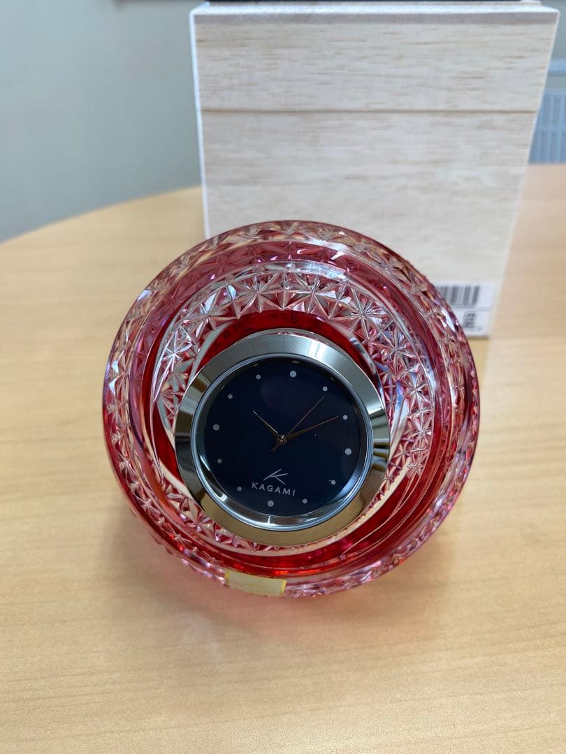 江戸切子　時計　麻の葉　紋　カガミクリスタル