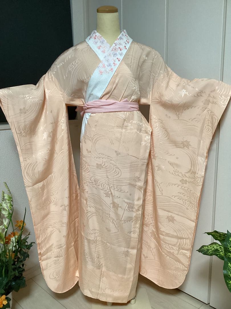 黒地に古典柄の正絹振袖コーディネートセット 長襦袢　フルセット 身丈155