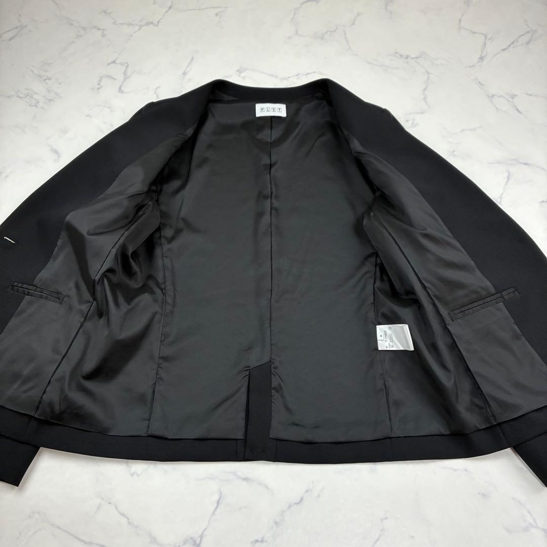 PLST　パンツスーツ　セットアップ　ノーカラージャケットM　パンツL　ブラック