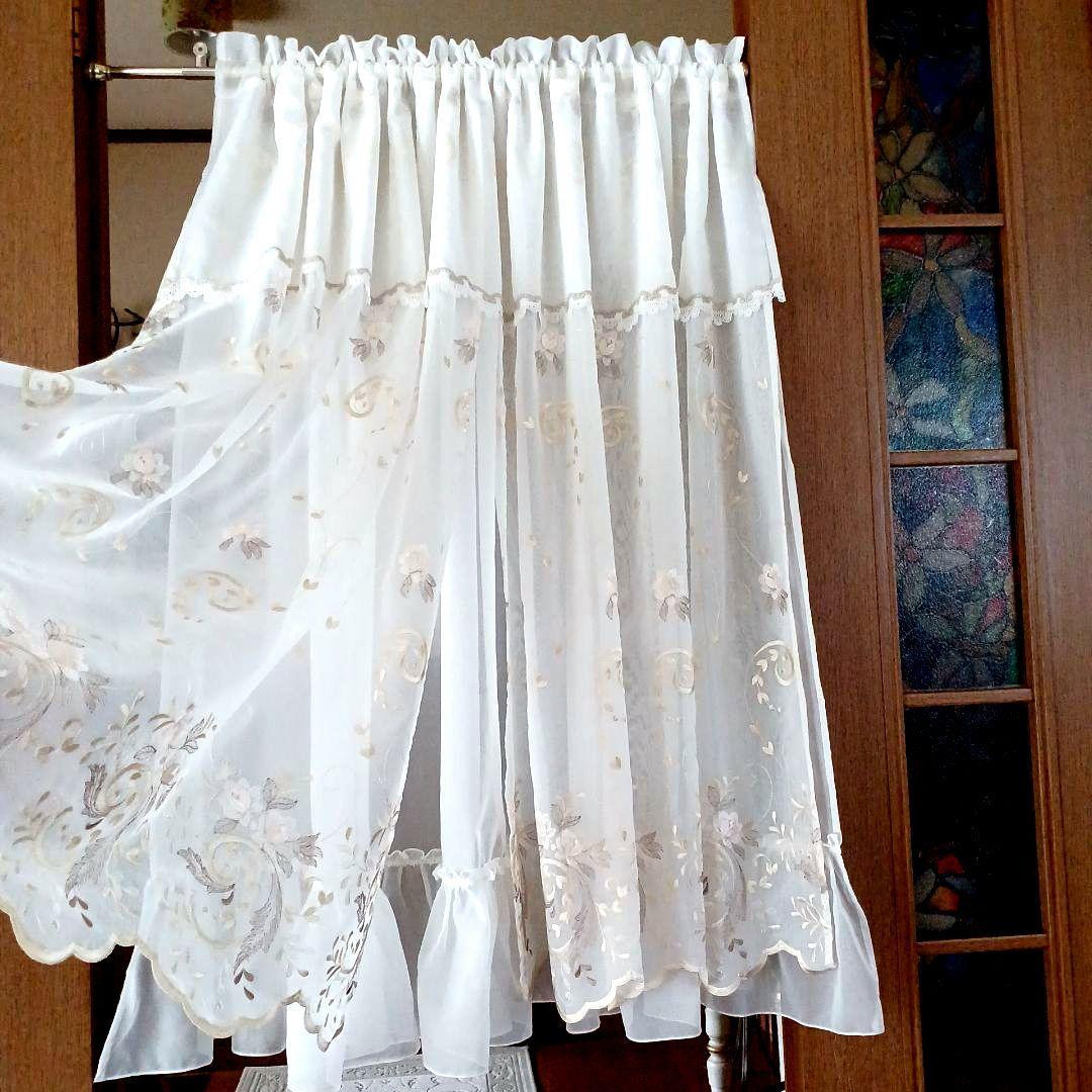 カフェカーテン【momo様オーダ　トルコレース2枚重ね　ダブルデザイン裾フリル】