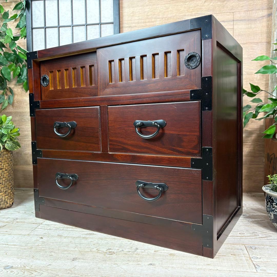 民芸家具木製桐材天然無垢和箪笥引き戸付き収納家具和タンス飾り棚和室インテリア