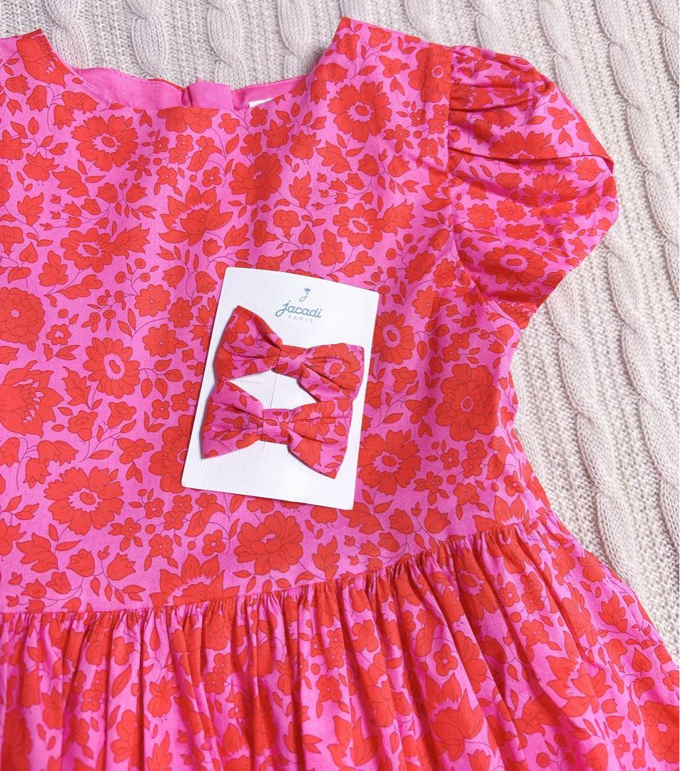 新品　Jacadi × LIBERTY 花柄　半袖ワンピース ピンク　4A