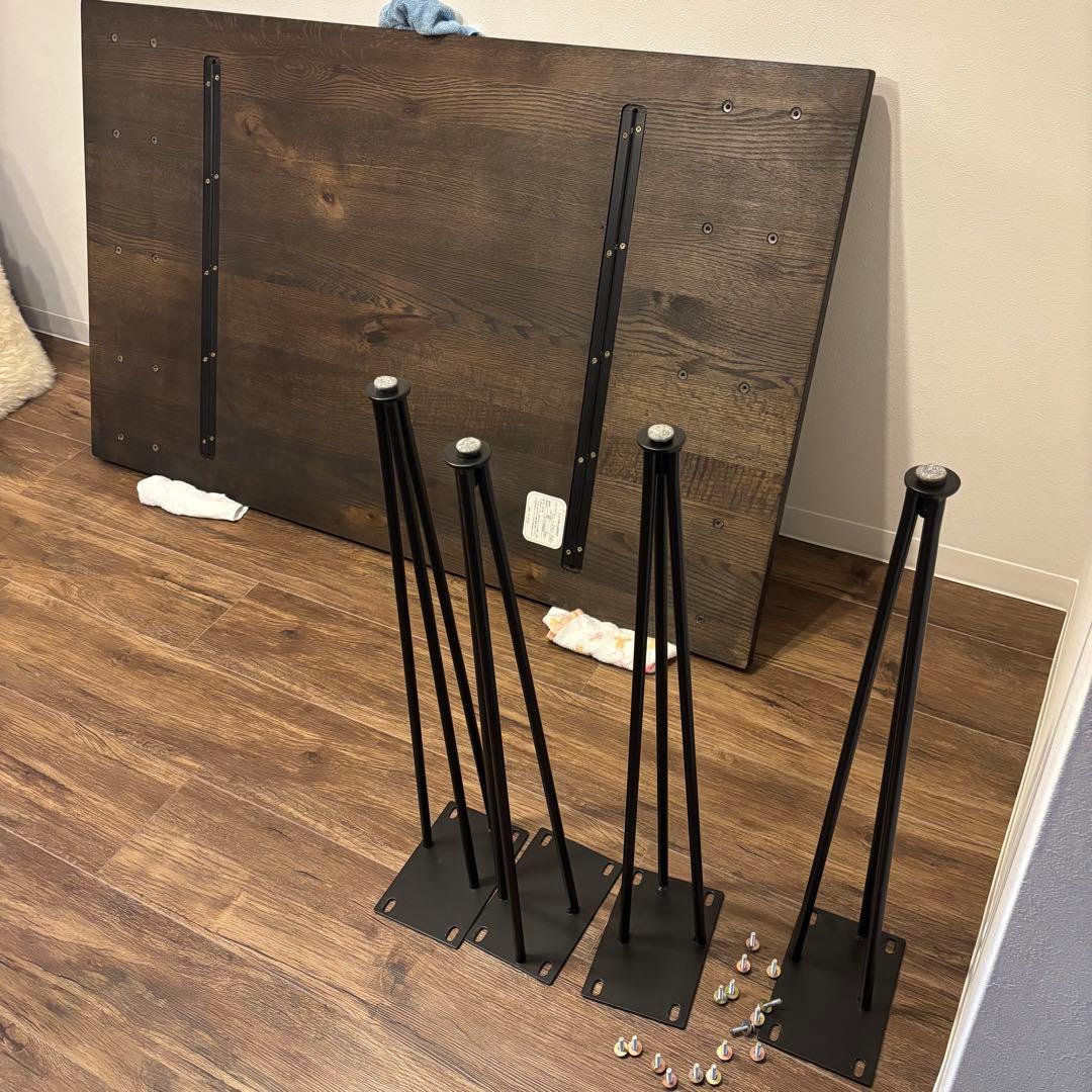 【4人用】天然木ダイニングテーブル 黒脚 ※テーブルのみの販売