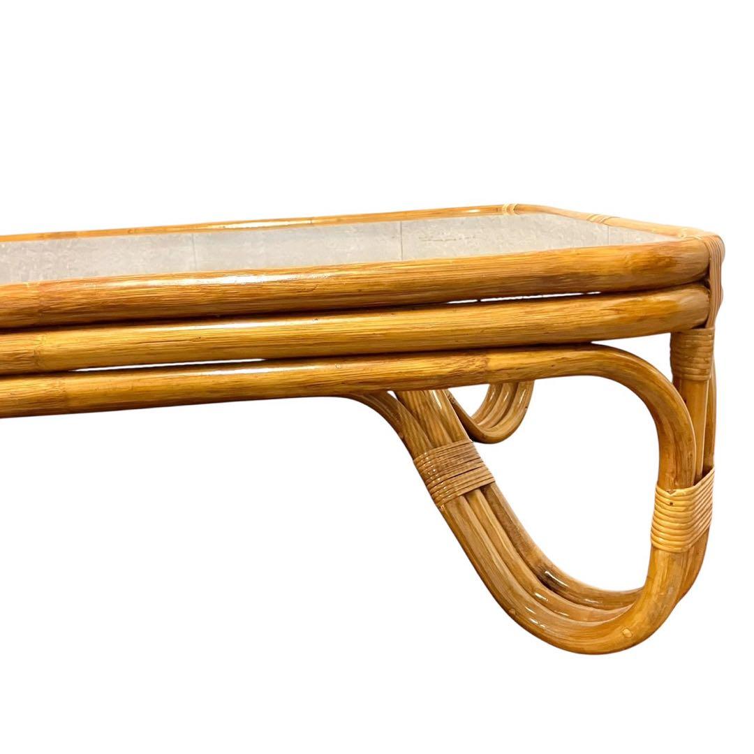 ラタン ガラス天板 ローテーブル 籐 ヴィンテージ ナチュラル センターテーブル