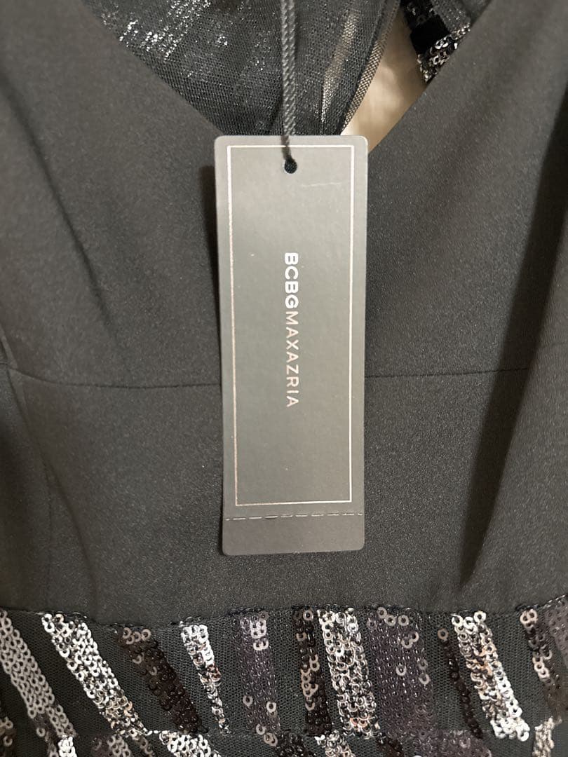 BCBGMaxAzriaチャコール スパンコール オーバーレイ パーティードレス