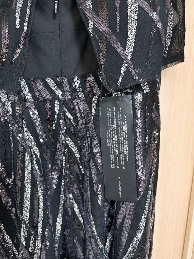 BCBGMaxAzriaチャコール スパンコール オーバーレイ パーティードレス