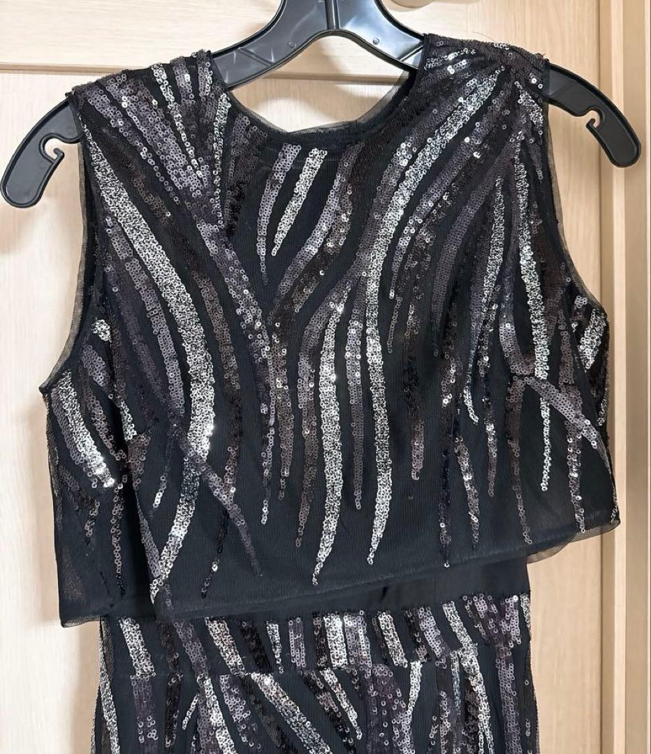 BCBGMaxAzriaチャコール スパンコール オーバーレイ パーティードレス