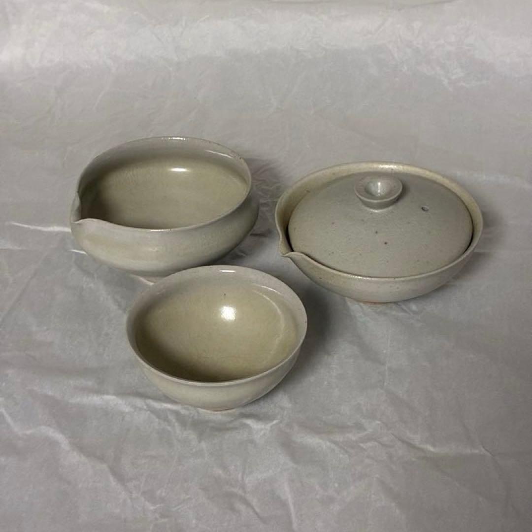 齋藤有希子 白釉 煎茶碗 絞り出し急須 湯冷し セット