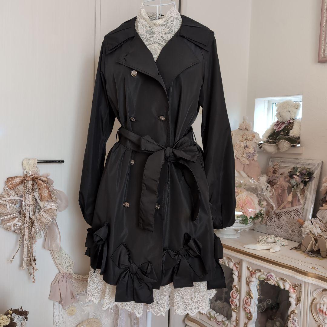さえら♡レインダンス♡豪華♡リボン♡ブラック♡トレンチコート♡春♡秋♡冬