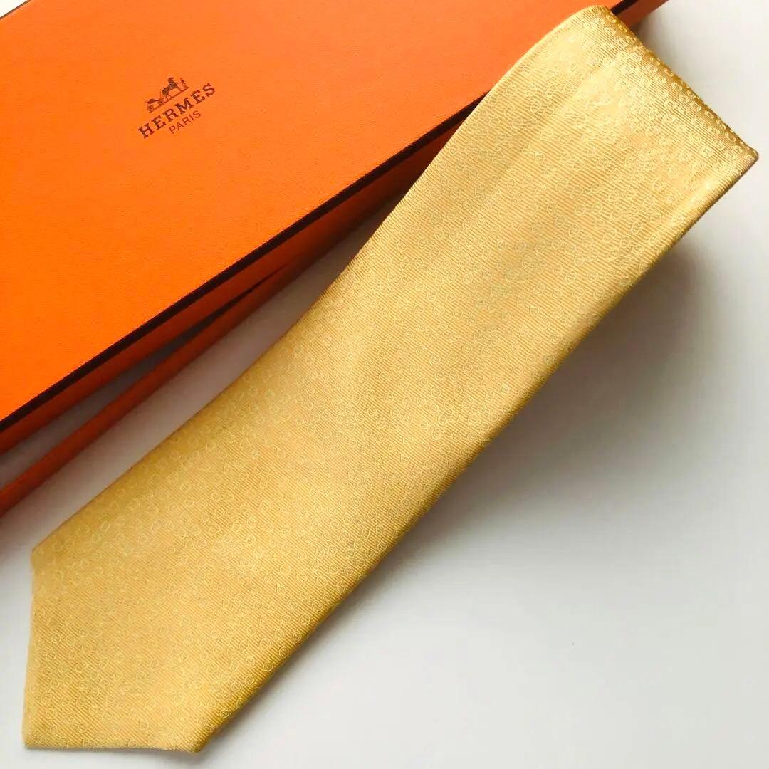HERMES ネクタイ ドット柄 イエロー