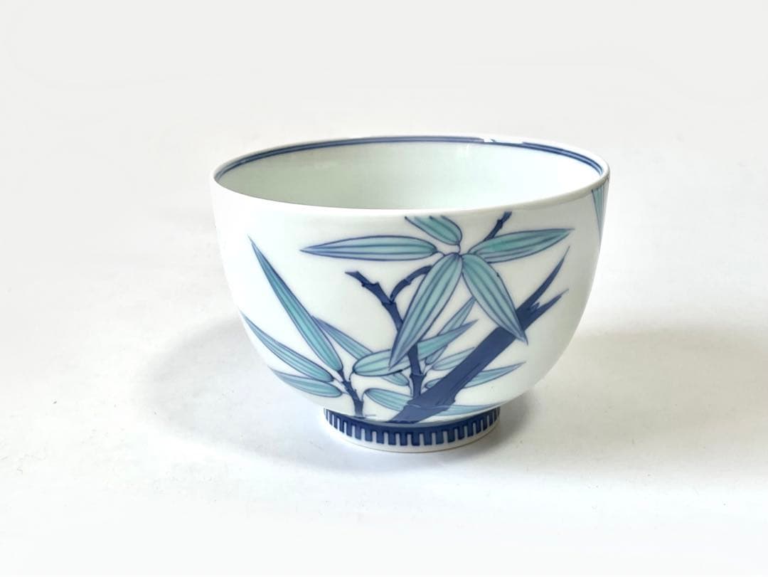 陶芸家　作家物　阪井茂治　色鍋島　笹文　茶碗　鍋島焼　今右衛門　抹茶碗　共箱