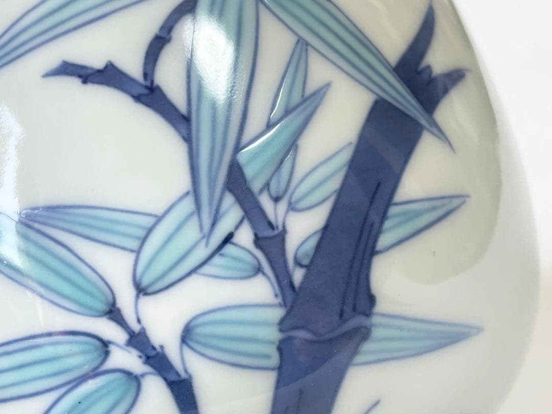 陶芸家　作家物　阪井茂治　色鍋島　笹文　茶碗　鍋島焼　今右衛門　抹茶碗　共箱