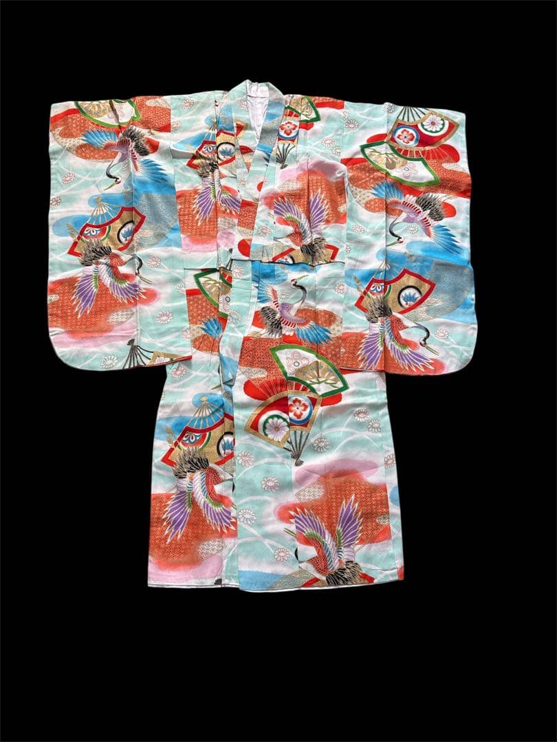 七五三 7歳 正絹 着物 作り帯 バッグ 草履 セット 絞り調 黒 赤