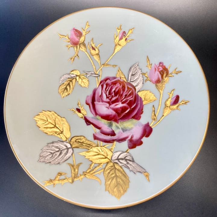 英国　コンポート 薔薇 金彩 ミントン コールドン　ローズ　プレート　ゴールド