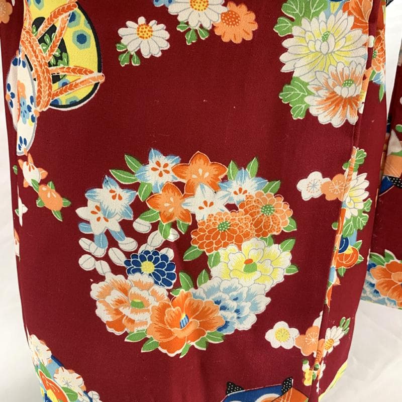 512ag70□七五三 三歳 女児 着物&被布 達磨 花丸文□状態良好