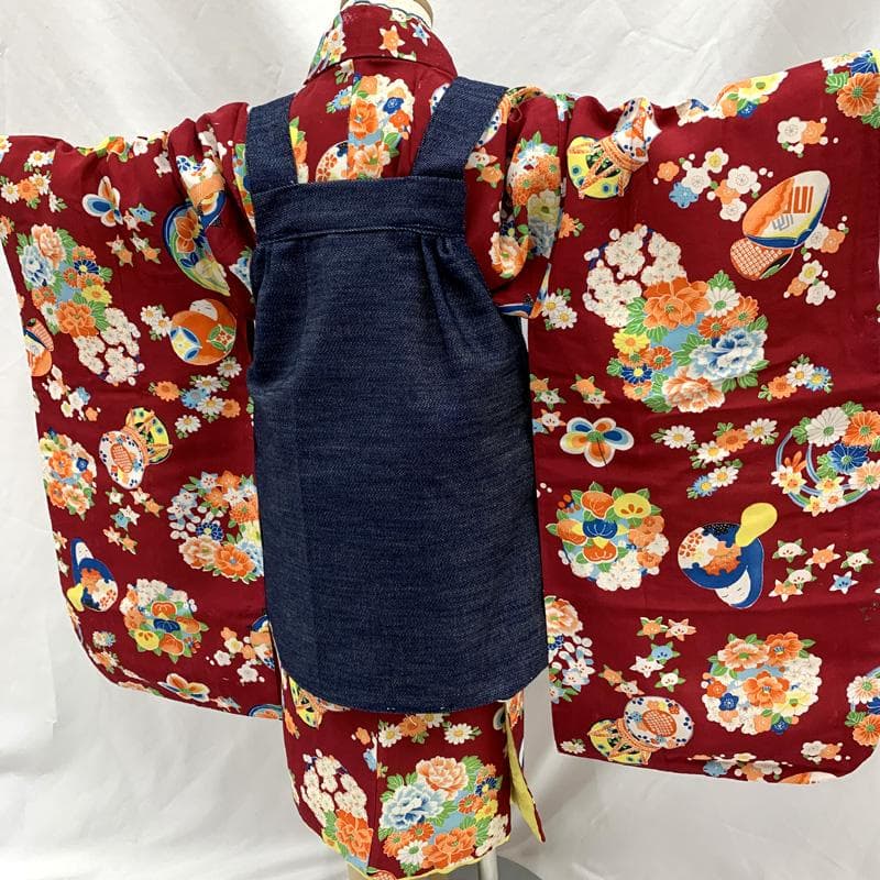 512ag70□七五三 三歳 女児 着物&被布 達磨 花丸文□状態良好