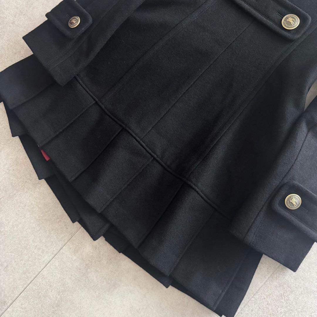 バーバリーブルーレーベル　ロングコート　金ボタン　黒　36 ノバチェック　ダブル