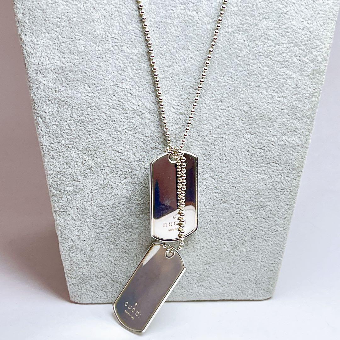 グッチ　ダブル　ドッグタグ　ネックレス　925 ロング　ボールチェーン