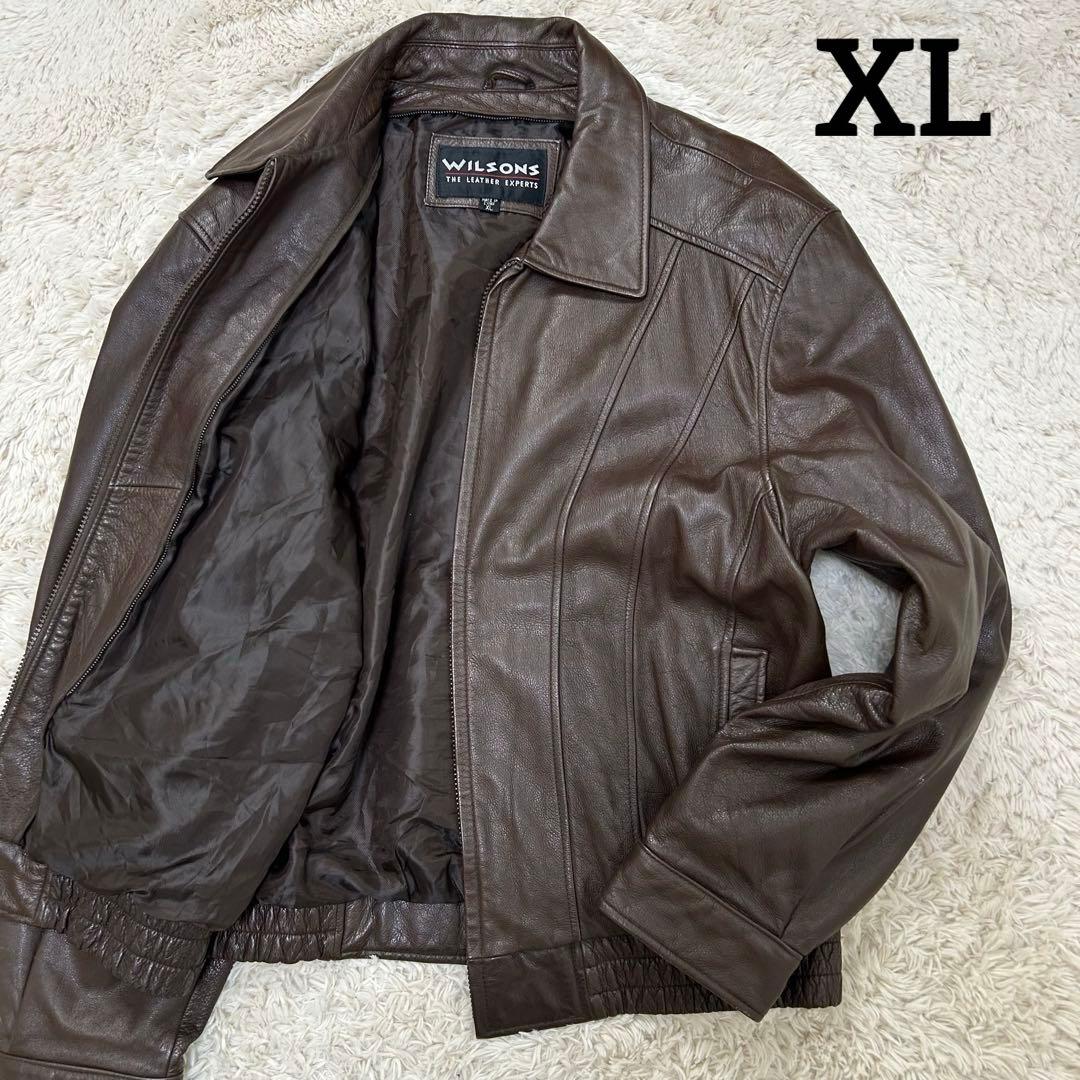 ウィルソンズ ブルゾン レザージャケット ブラウン XL 短丈 襟付き 大きめ