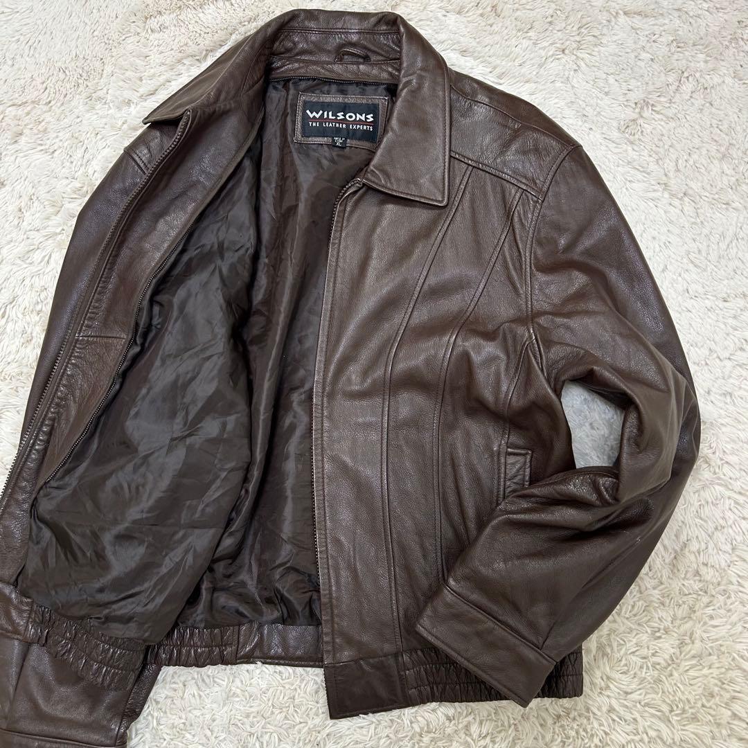 ウィルソンズ ブルゾン レザージャケット ブラウン XL 短丈 襟付き 大きめ