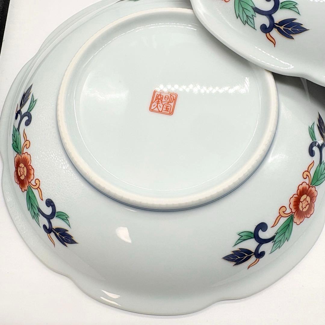 有田焼　明宝窯　中皿　5枚セット　金彩色絵　間取花紋　銘々皿　染錦　古伊万里意匠