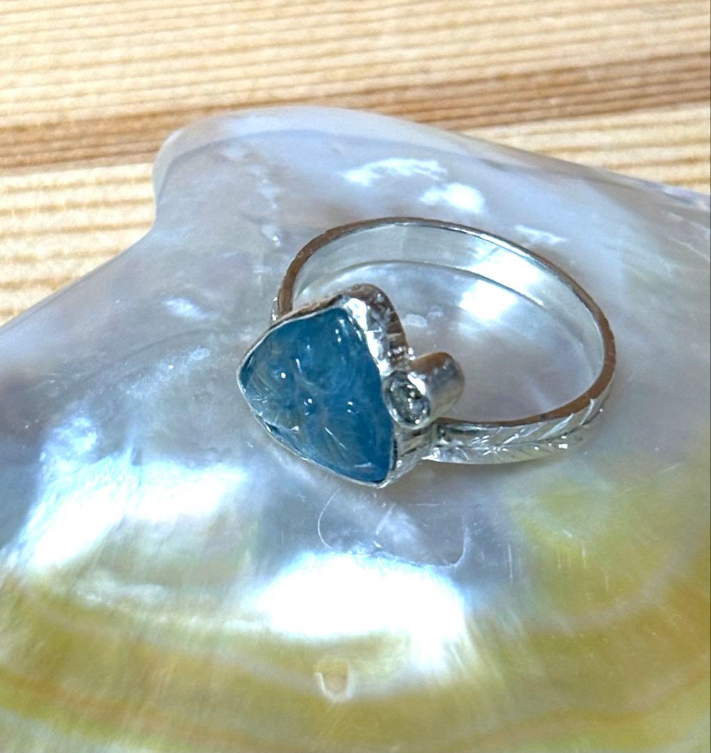 アクアマリンカービングシルバーリング