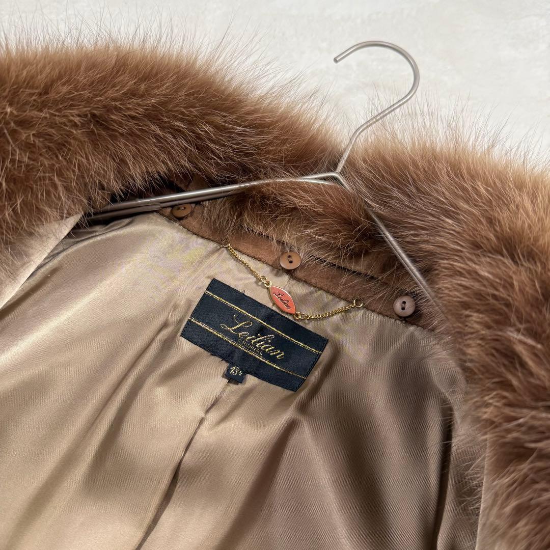 Leilian カシミヤ混 ダブル ロングコート フォックスファー 13+