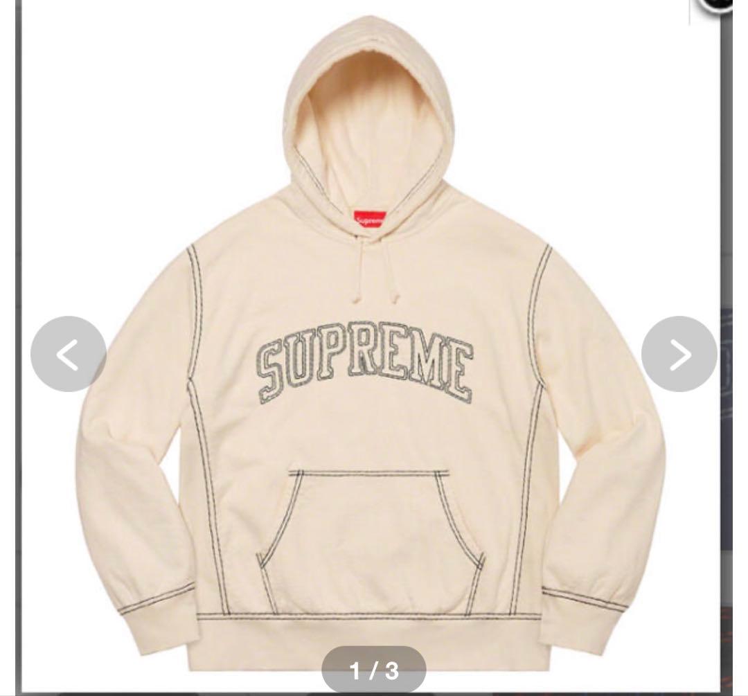 ※CKck※SUPREME アイボリー ビッグステッチフーディー　Sサイズ