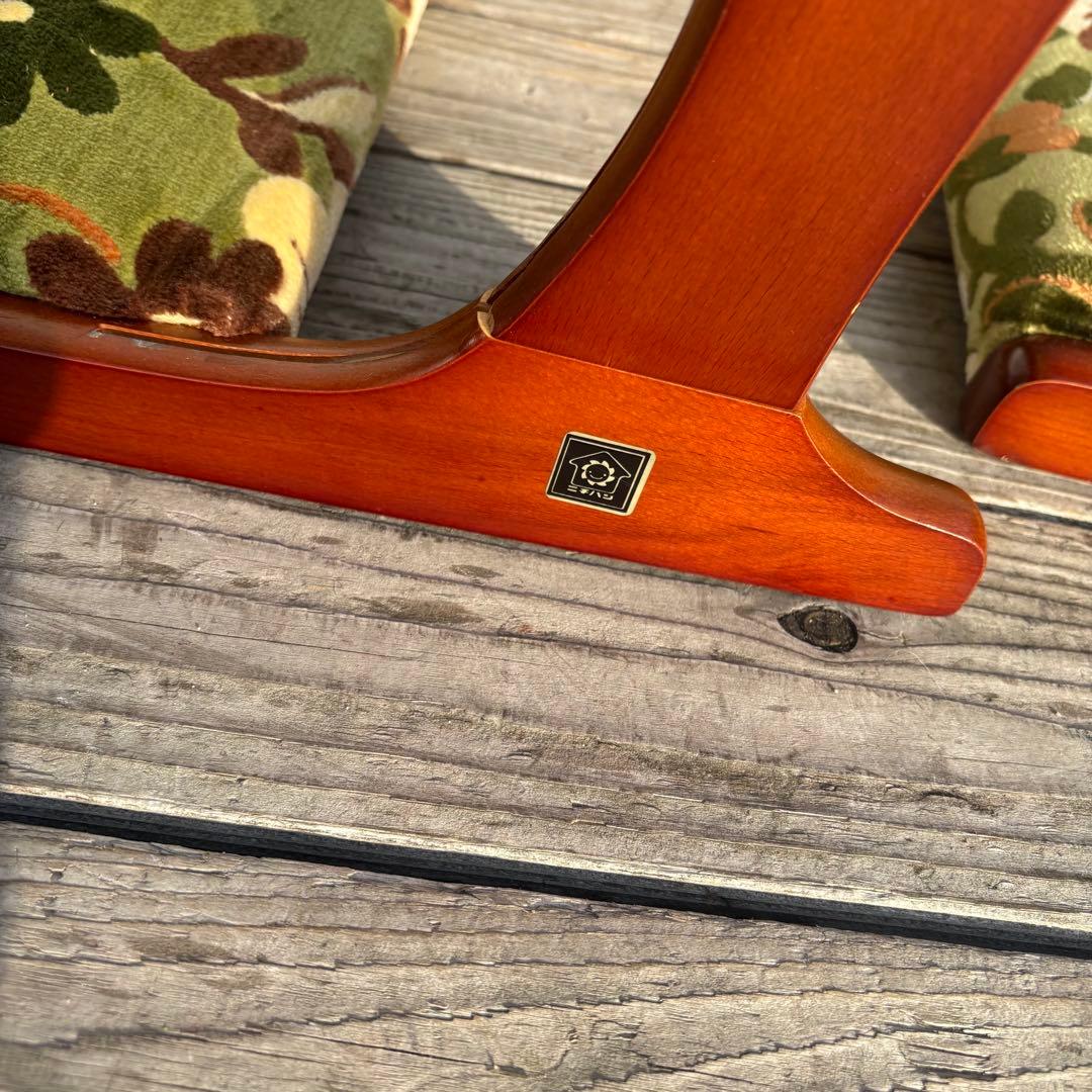 ②昭和レトロ ニチハン 花柄座椅子 2脚セット 花柄 和モダン 折りたたみ古家具