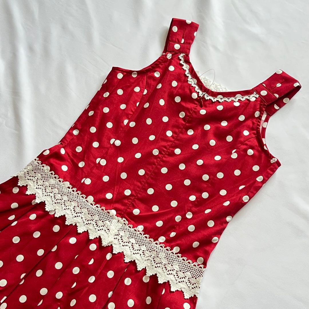 シャーリーテンプル タグ付 ワンピース 130 サンドレス 赤 ドット リボン