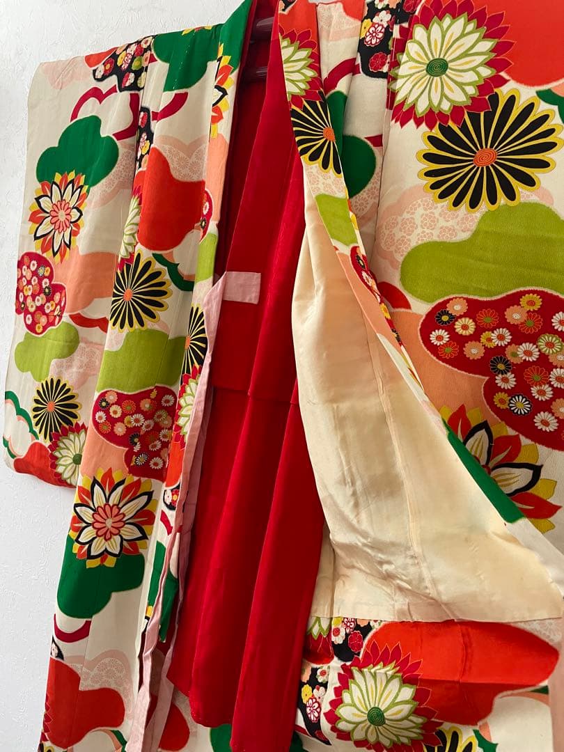 七五三　小さめ7歳さん〜6歳　アンティークお着物セット　半幅帯コーデ