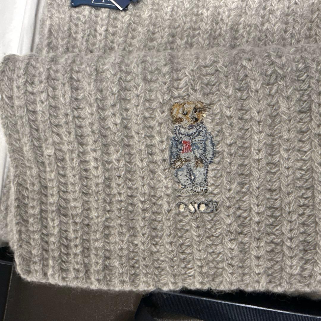 未使用タグ付 ポロラルフローレン ベア刺繍マフラー 箱リボン付き