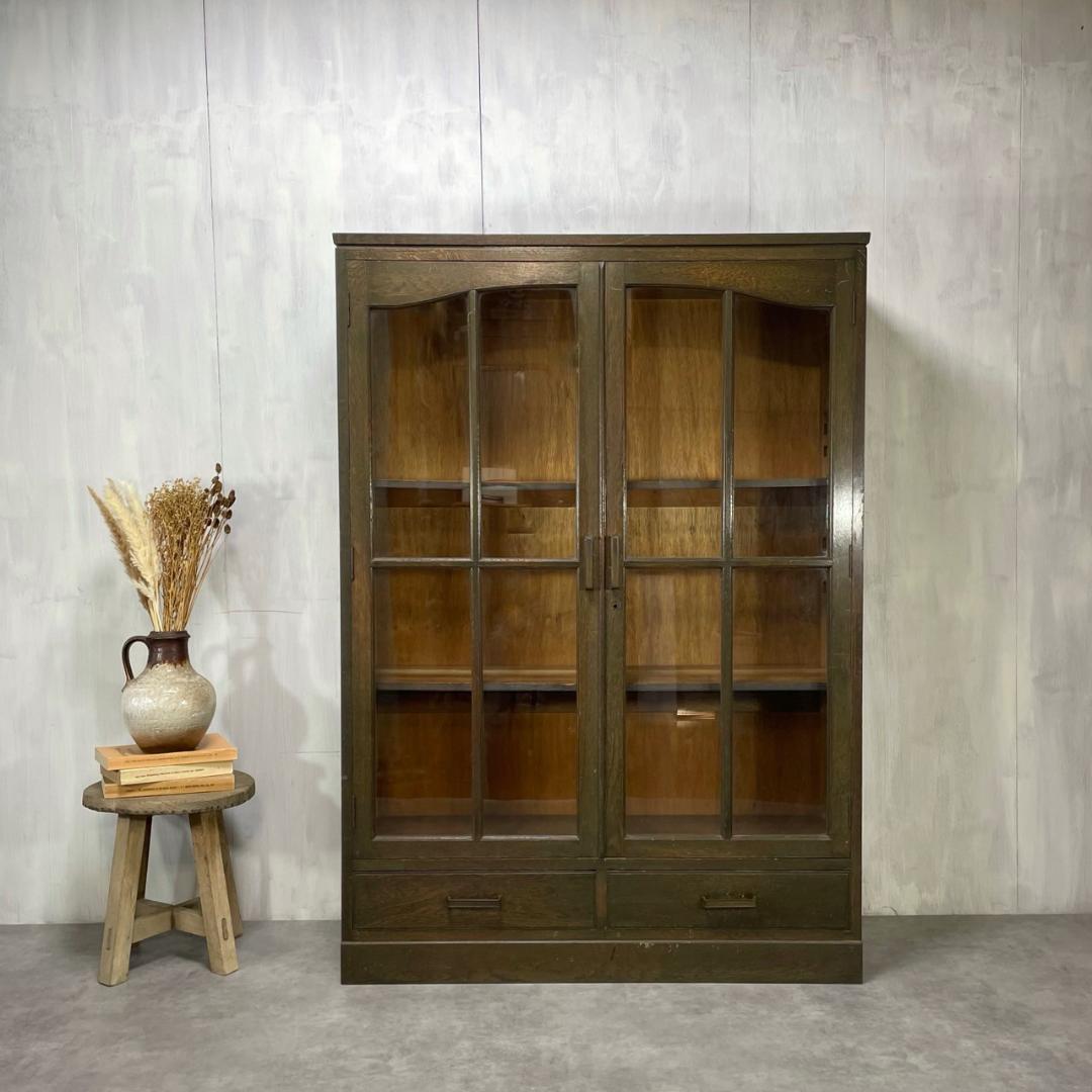 ヴィンテージ 木製 本棚 ガラスキャビネット 食器棚 古家具 収納 ビンテージ
