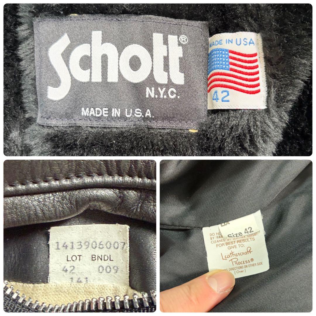 奇跡の42size✨schott シングルライダース ボア ブラック 黒　141