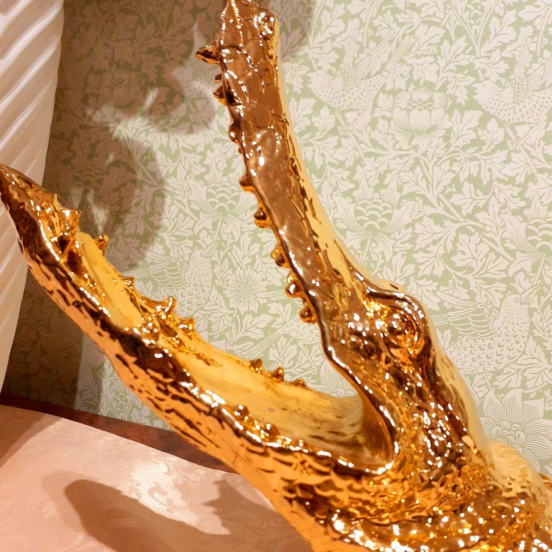 輸入雑貨　アニマルオブジェ　クリスタル&24金仕様　『クロコダイル』金色　縁起物