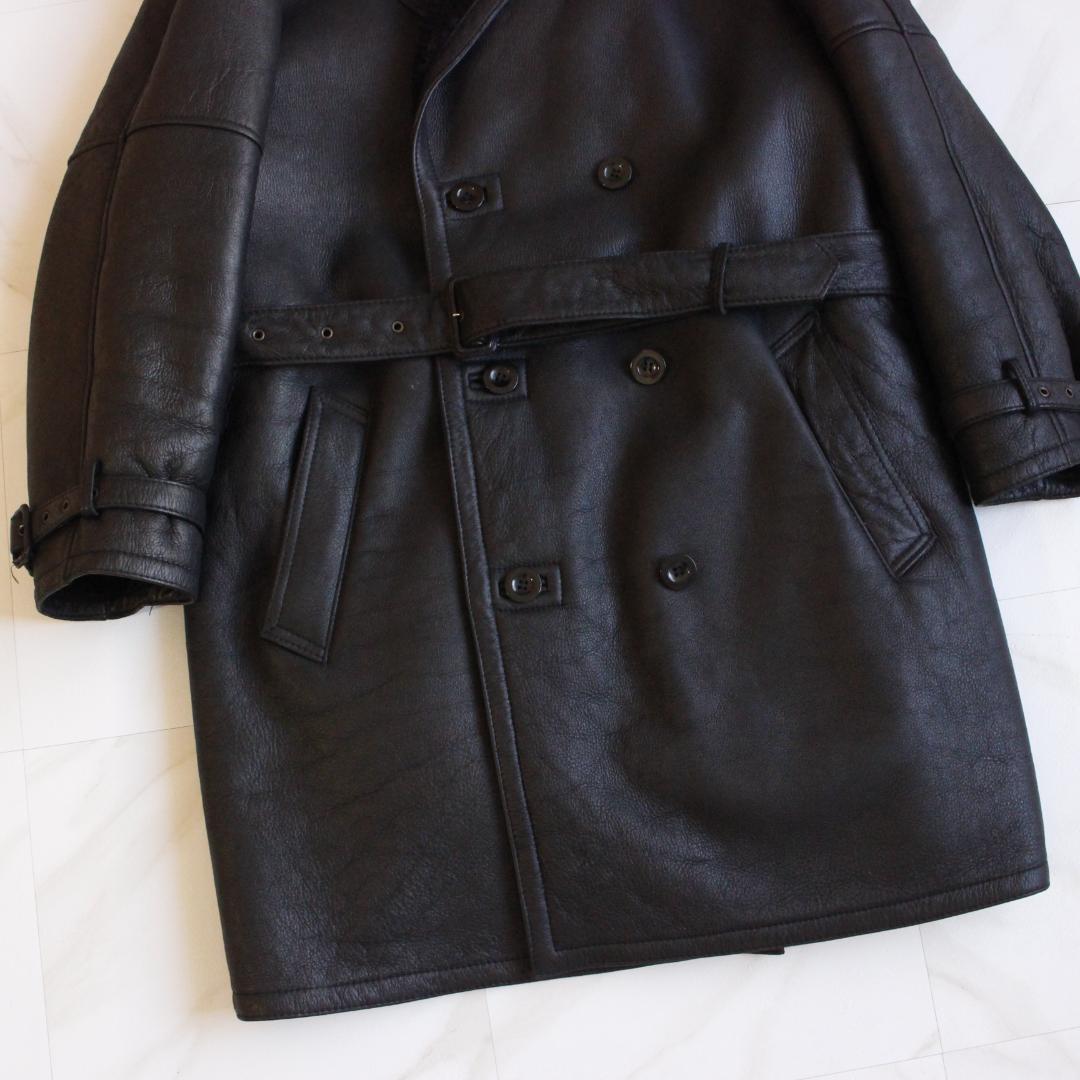 リアルムートンコート ダブル ベルト ブラック 羊革 ボア