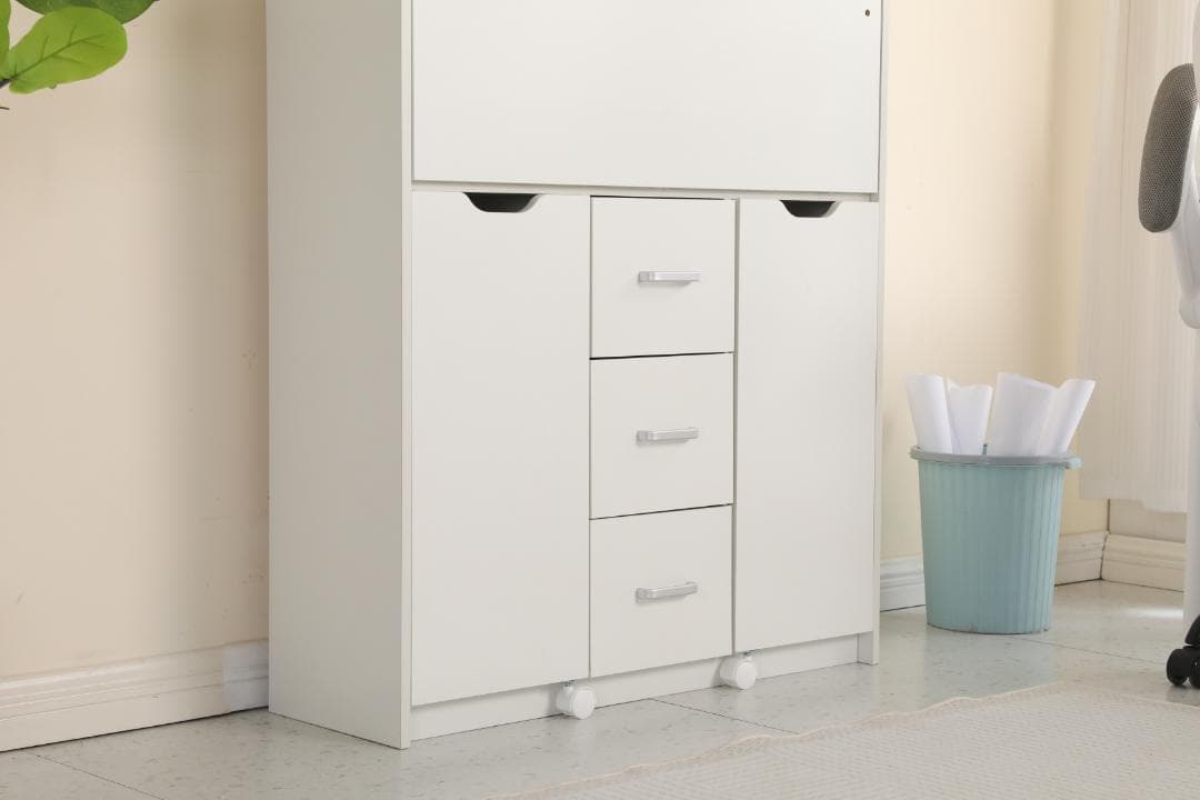 【ホワイト】学習机デスクパソコンデスク勉強机折り畳み天板引き出pcデスク