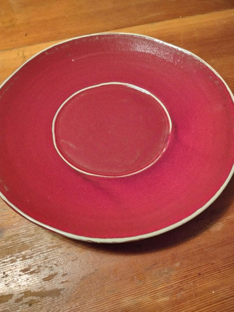 有田焼赤釉流し 平皿 約29,5cm