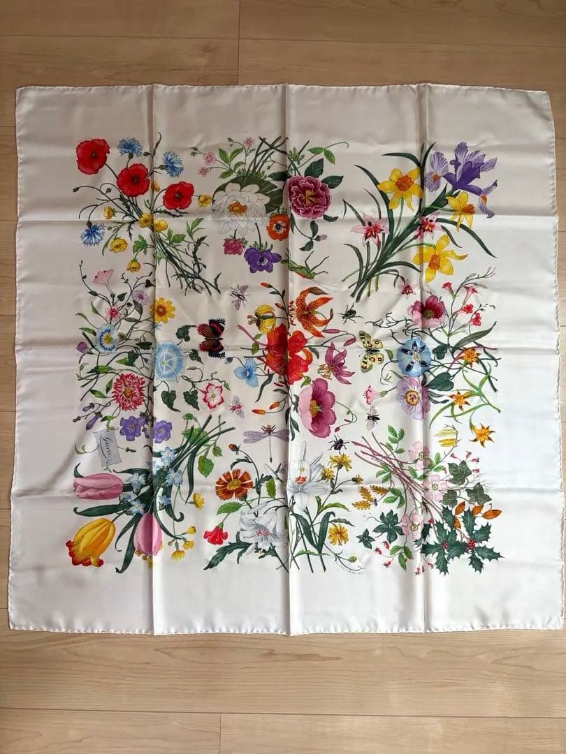 GUCCI グッチ シルクスカーフ 大判 ベージュ 80s 90s ヴィンテージ