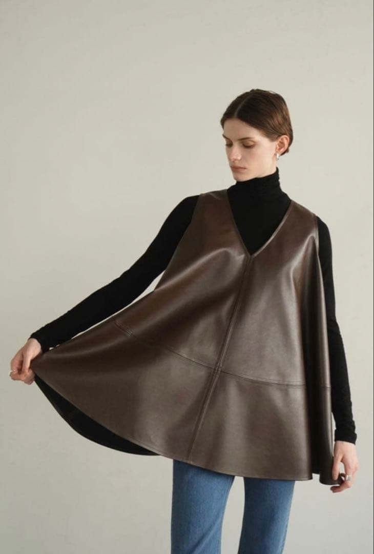 ジャケット・アウター W FACE VEGAN LEATHER FLARE TOPS