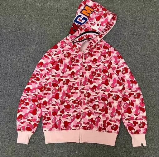 BAPE ピンクカモフラージュ サメパーカー M